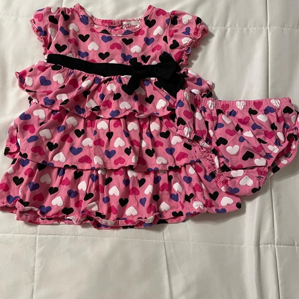 Kidzone size 18 mos two-piece summer set - pink , black, white & purple 🌻